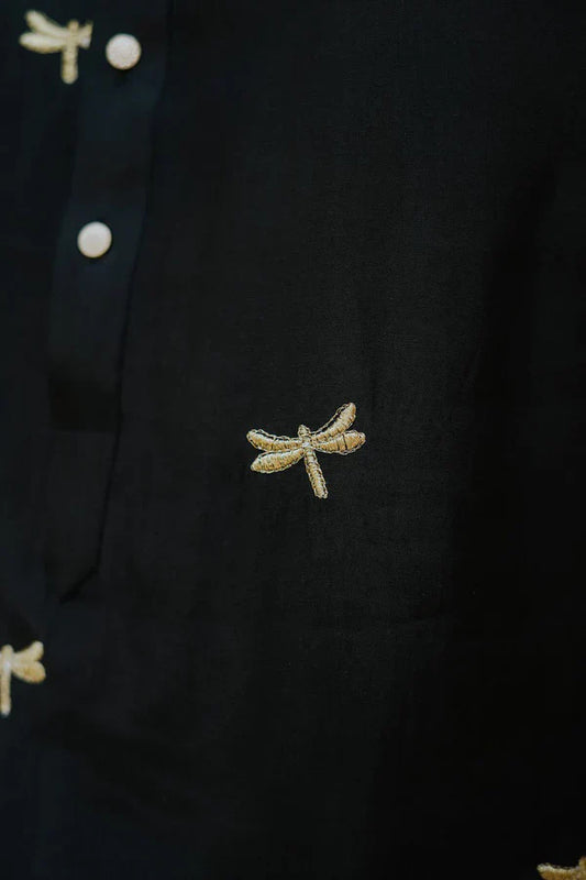 BLACK DRAGONFLY EMBROIDERY WORKED WEDDING KURTA