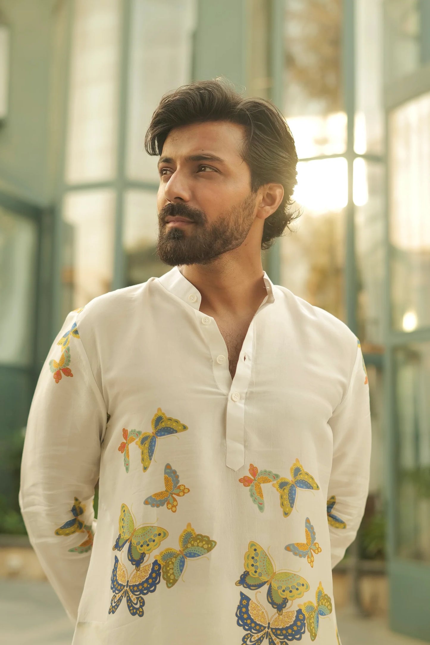 WHITE BUTTERFLY PRINTED KURTA
