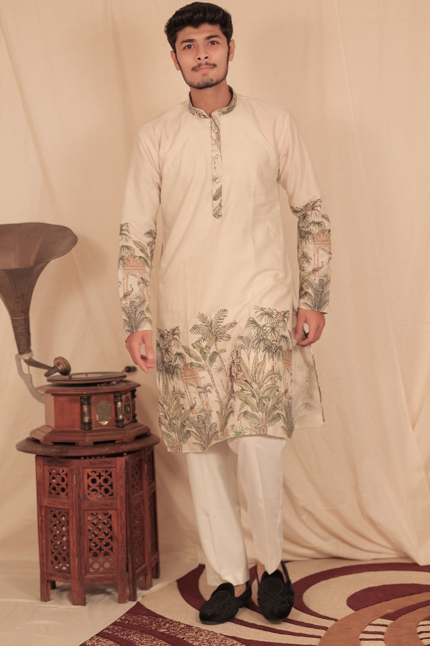 KING MEN PRINTED KHADI COTTON STRAIGHT KURTA