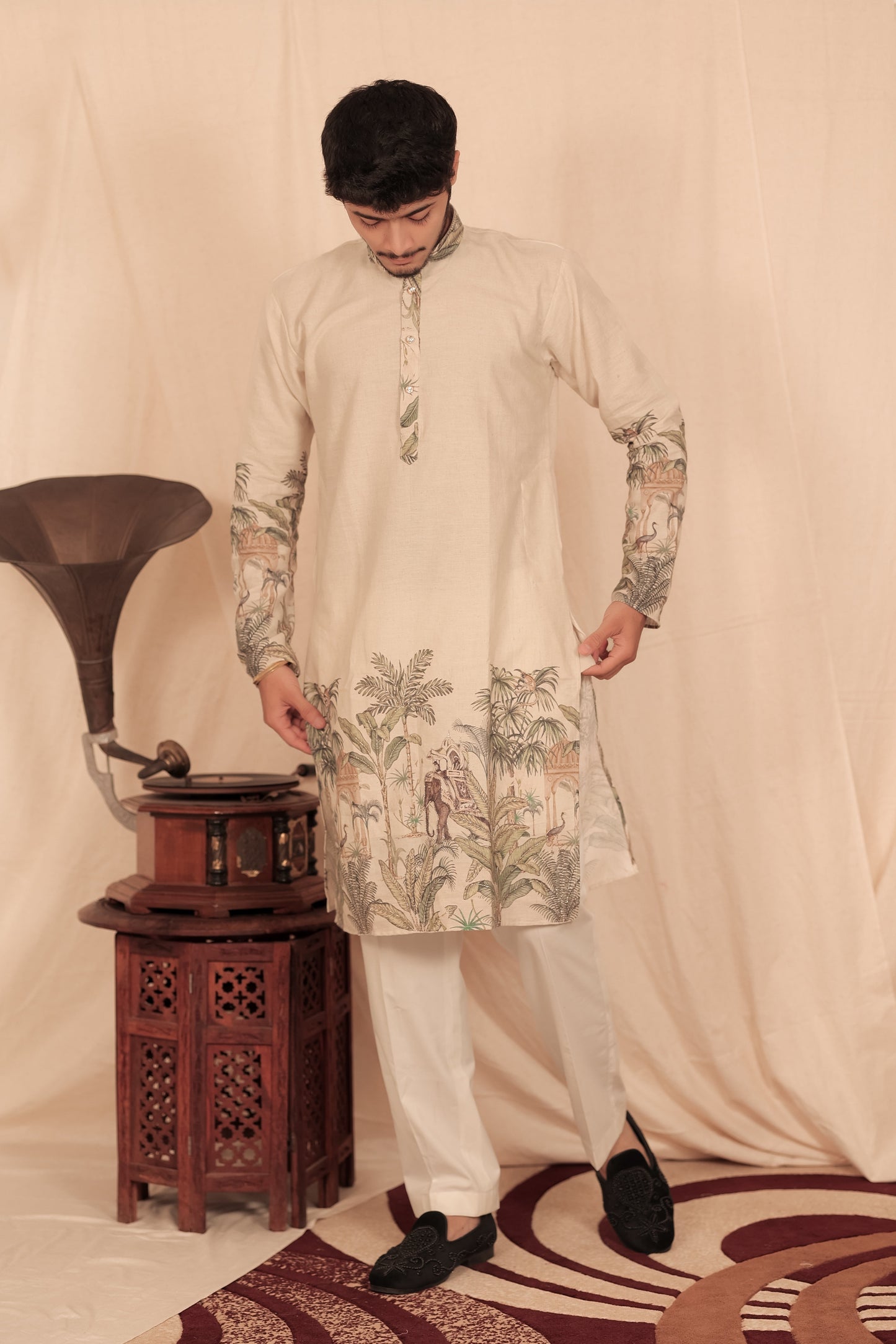KING MEN PRINTED KHADI COTTON STRAIGHT KURTA