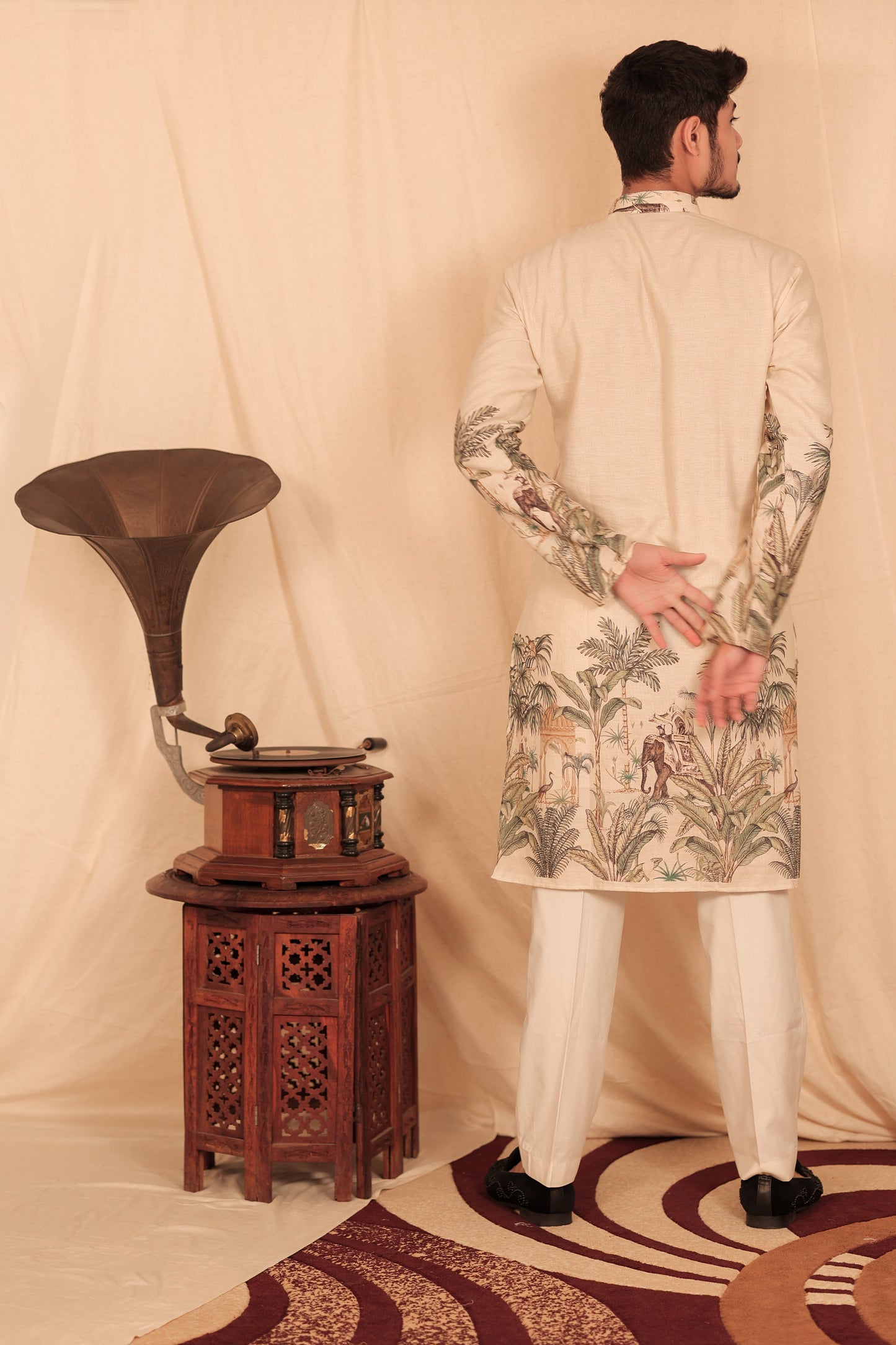 KING MEN PRINTED KHADI COTTON STRAIGHT KURTA