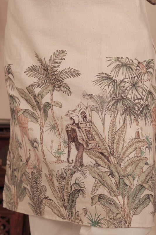 KING MEN PRINTED KHADI COTTON STRAIGHT KURTA