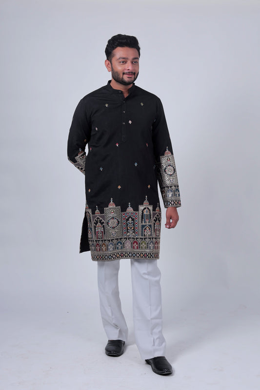 BLACK MIRROR & ZARI EMBROIDERED KURTA