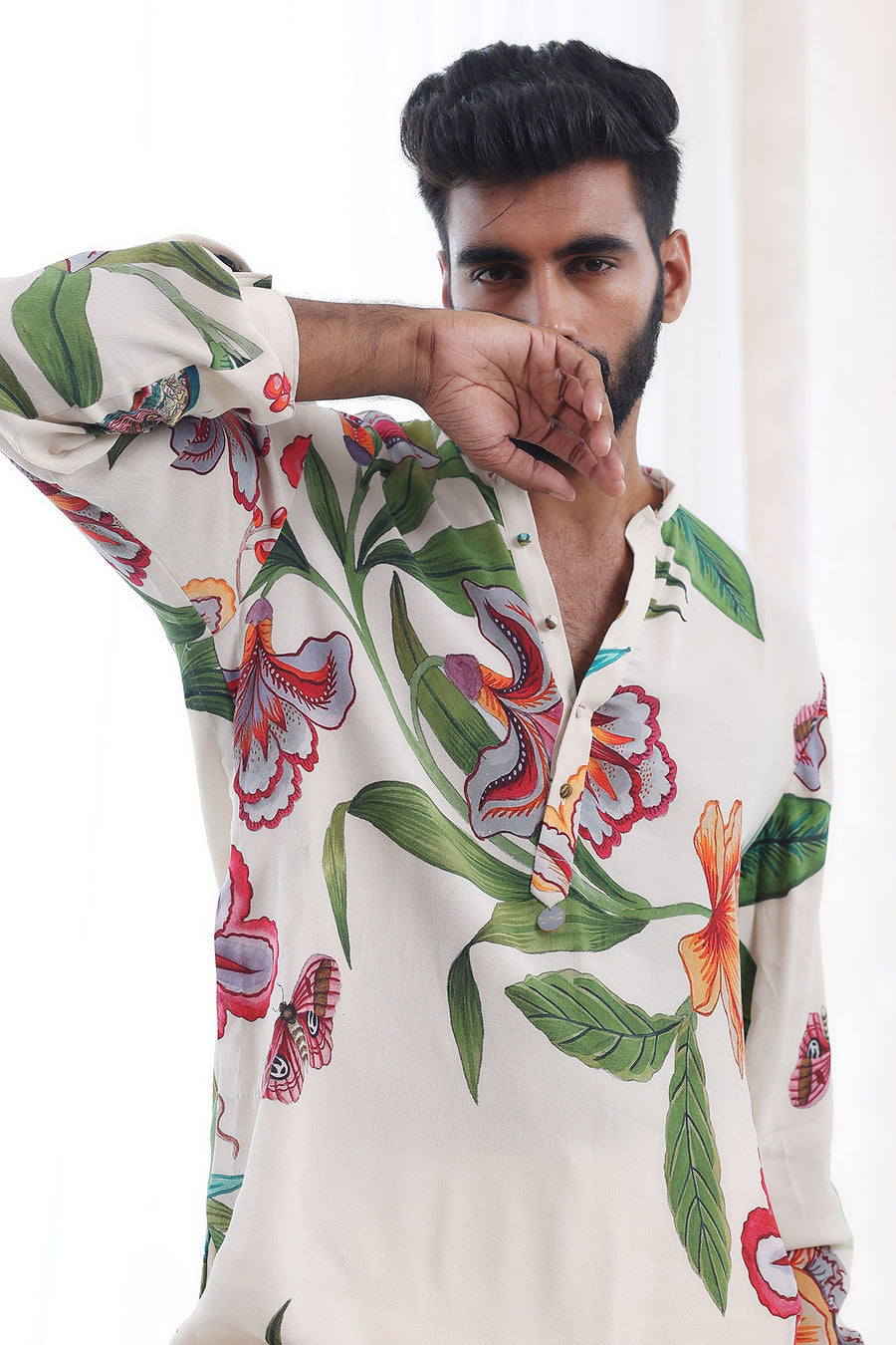 IVORY MODAL, COTTON EMBROIDERY STRAIGHT PRINTED KURTA PANT SET