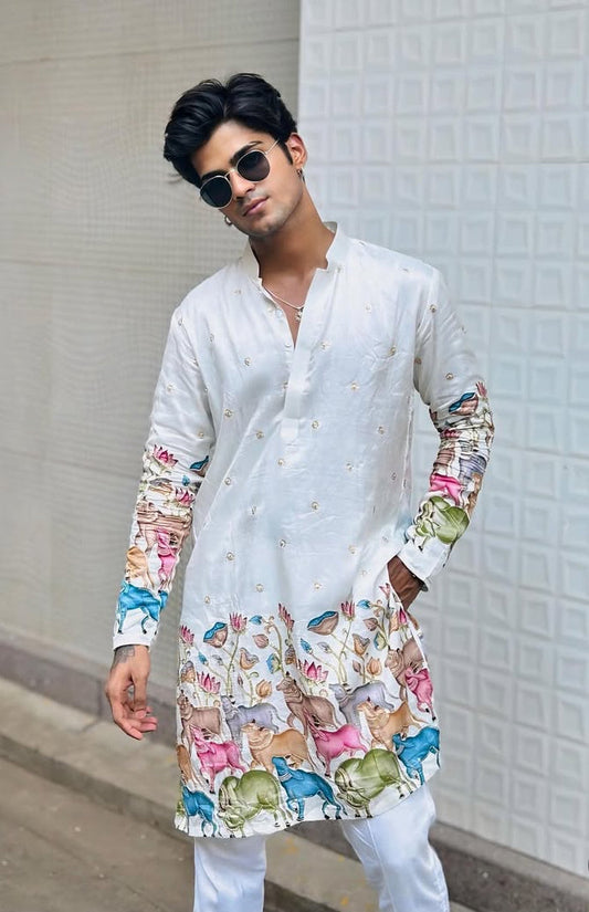 COLOURFULL COW N BUTTI PRINTED KURTA