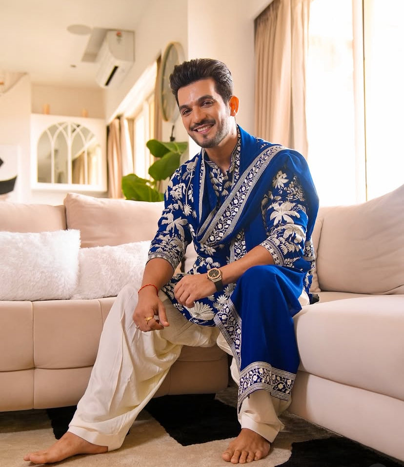 ARJUN BIJLANI IN ROYAL NAVY KURTA WITH HIGH EMBROIDERY WORK