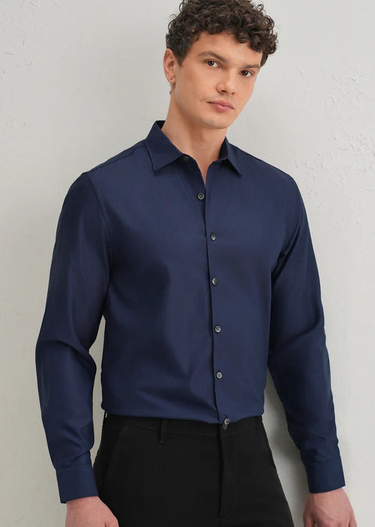 NAVY BLUE STITCHLESS PLACKET PREMIUM WRINKLE-FREE SHIRT
