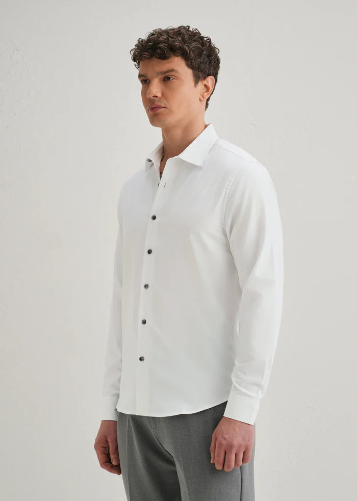 WHITE STITCHLESS PLACKET PREMIUM WRINKLE-FREE SHIRT