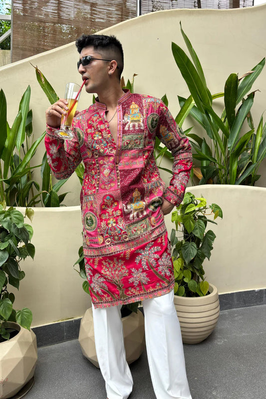 ROYAL PINK KURTA SET FOR MEN | WEDDING & FESTIVE WEAR