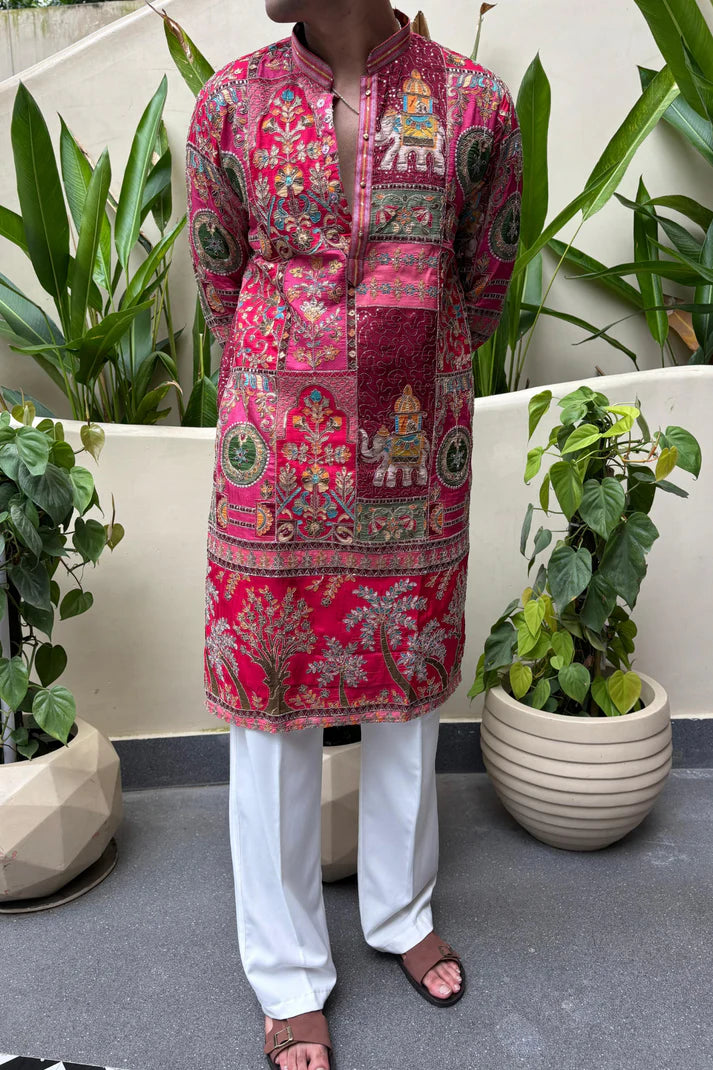 ROYAL PINK KURTA SET FOR MEN | WEDDING & FESTIVE WEAR