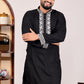 EMBROIDERED PURE SILK BLACK KURTA SET