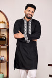 EMBROIDERED PURE SILK BLACK KURTA SET