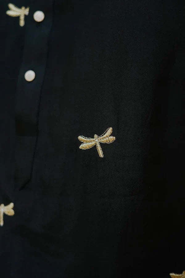BLACK DRAGONFLY EMBROIDERY WORKED WEDDING KURTA