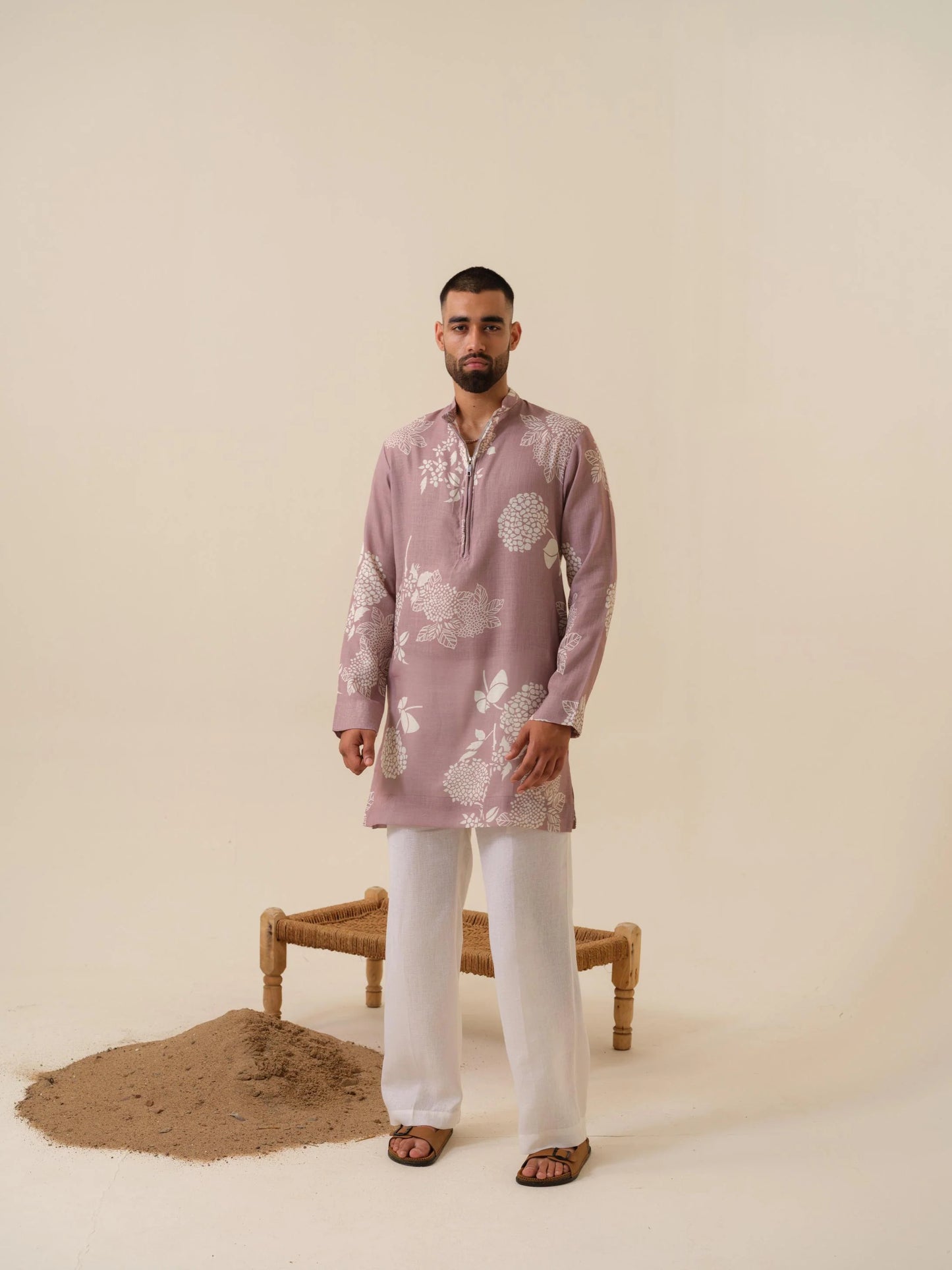 MULMUL MEN'S PINK KURTA IN ZIPPER