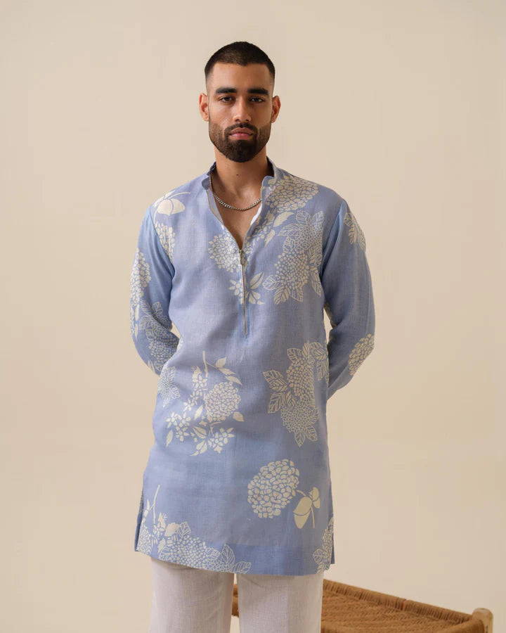 MULMUL MEN'S BLUE KURTA IN ZIPPER
