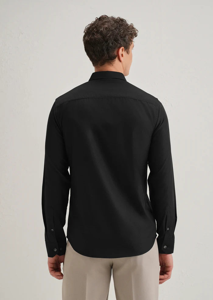 BLACK STITCHLESS PLACKET PREMIUM WRINKLE-FREE SHIRT