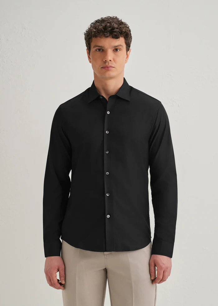 BLACK STITCHLESS PLACKET PREMIUM WRINKLE-FREE SHIRT