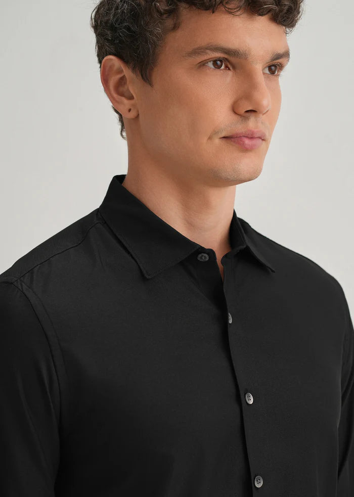 BLACK STITCHLESS PLACKET PREMIUM WRINKLE-FREE SHIRT
