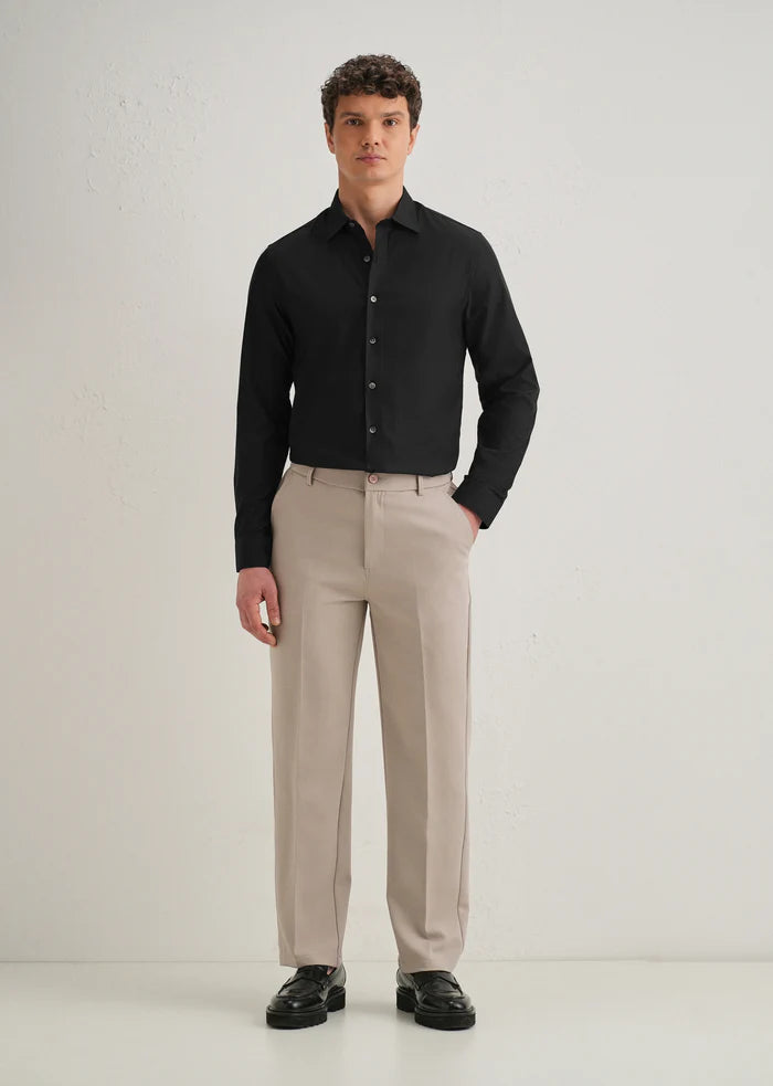 BLACK STITCHLESS PLACKET PREMIUM WRINKLE-FREE SHIRT