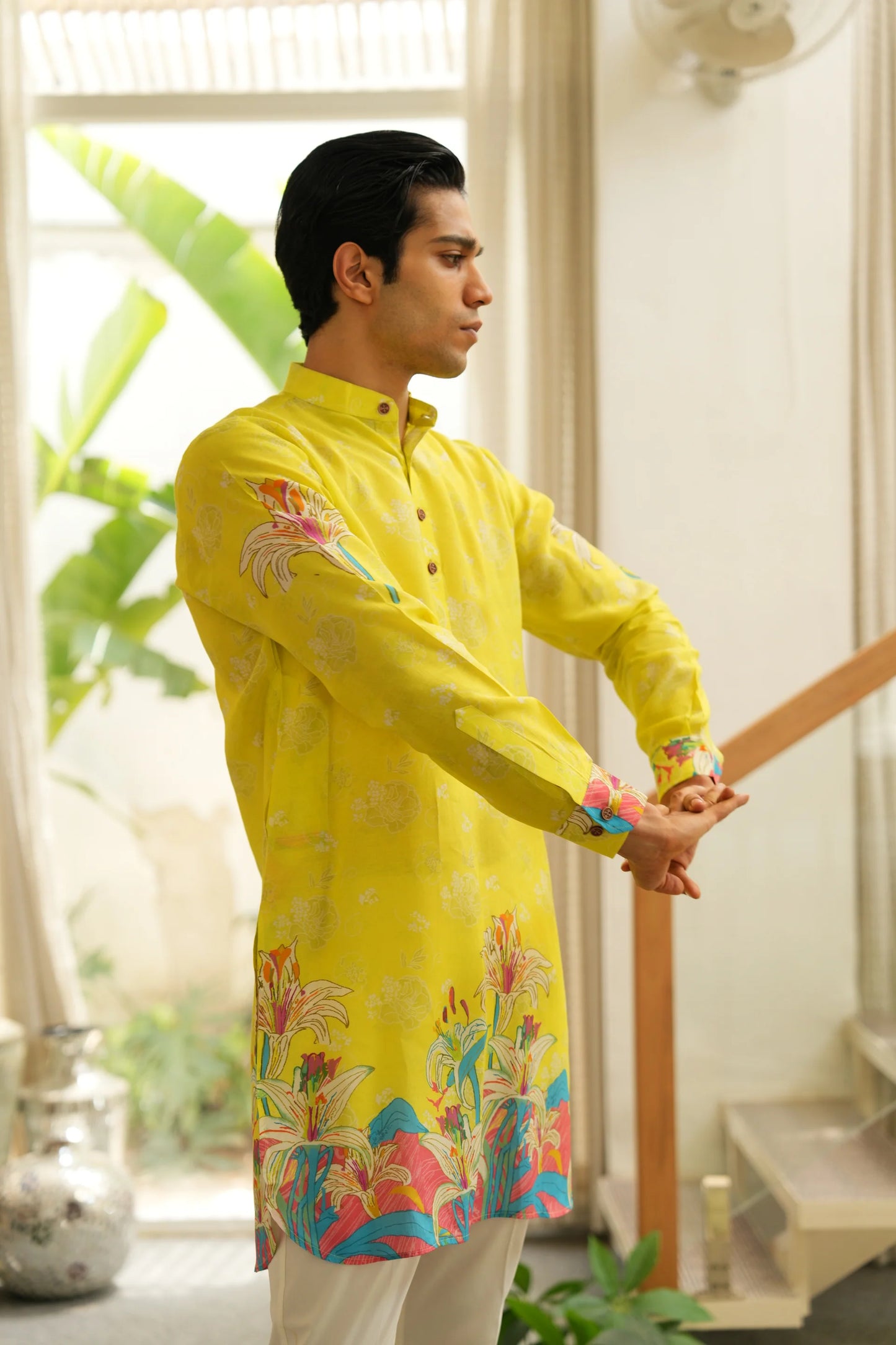 CITRUS SPLASH YELLOW CAMELLIA FLOWER KURTA
