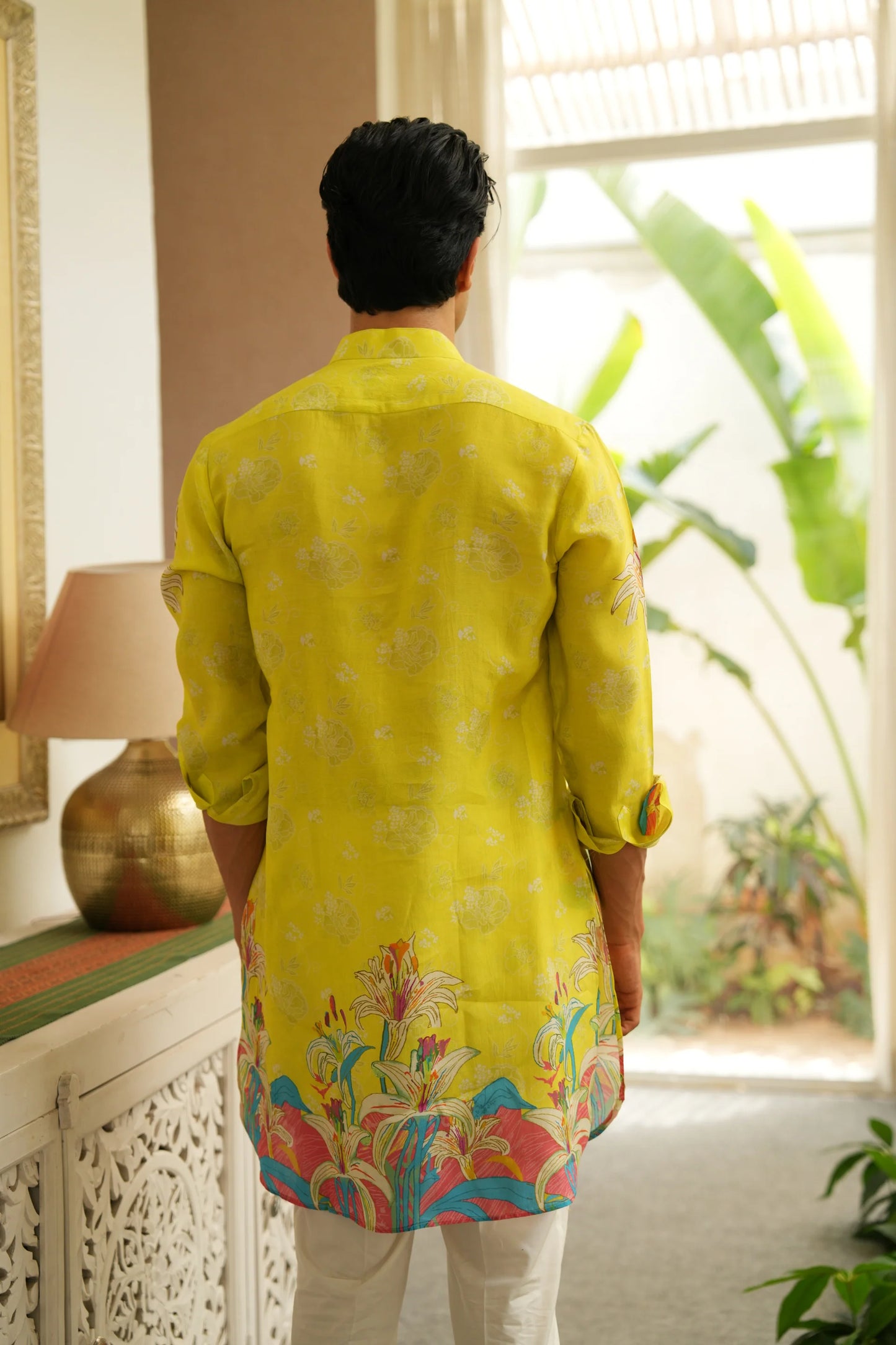 CITRUS SPLASH YELLOW CAMELLIA FLOWER KURTA