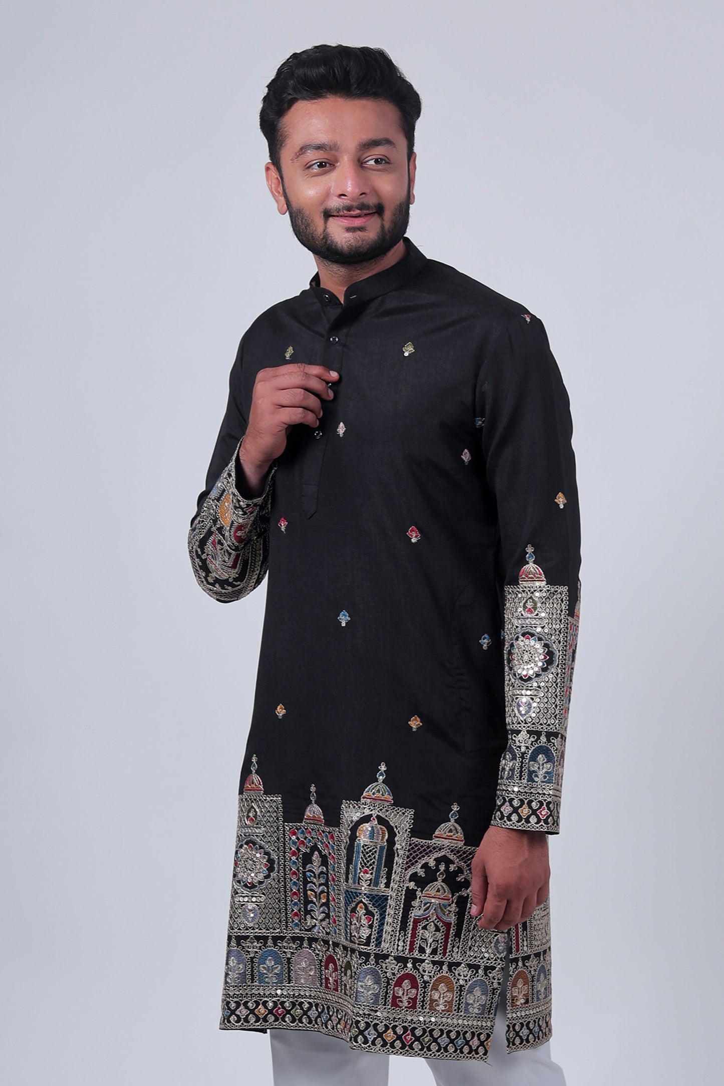 BLACK MIRROR & ZARI EMBROIDERED KURTA