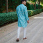 KING MINT GREEN PRINTED KURTA WITH PAJAMA SET FOR MEN