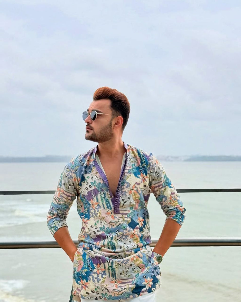 STOEM GREY MIX FLOWER PRINTED KURTA SET