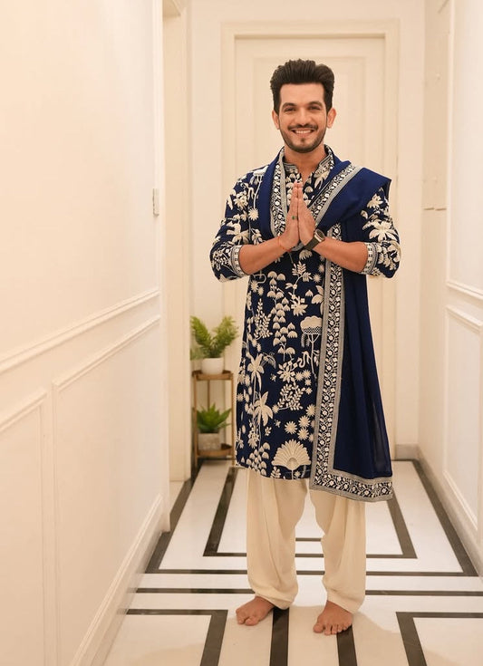 ARJUN BIJLANI IN ROYAL NAVY KURTA WITH HIGH EMBROIDERY WORK