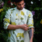 THE ROYAL MISS GREEN CHANDERI EMBROIDERY HAND BLOCK PRINT KURTA AND TROUSER SET