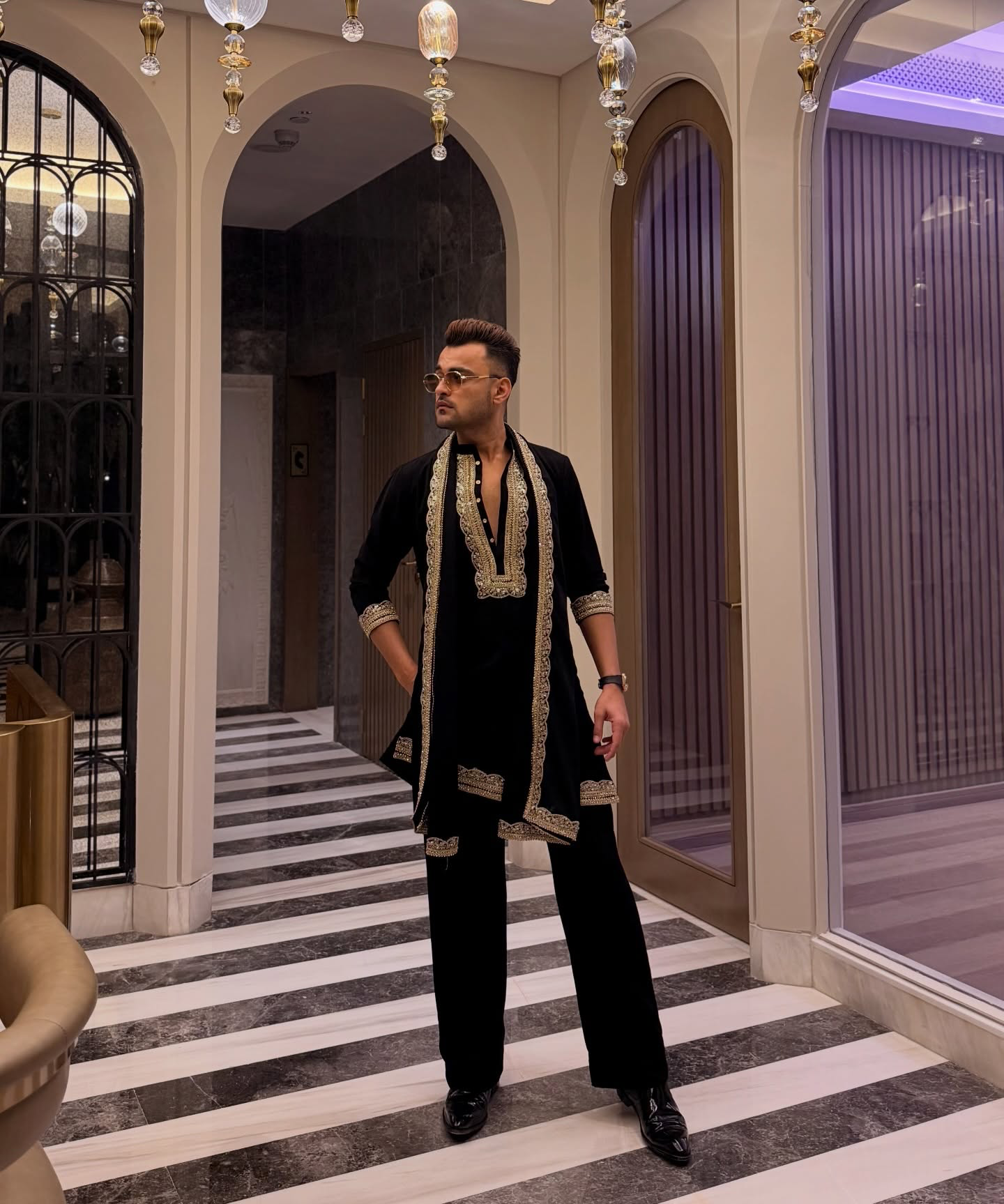 BLACK EMBROIDERED KURTA PANT SET WITH DUPATTA