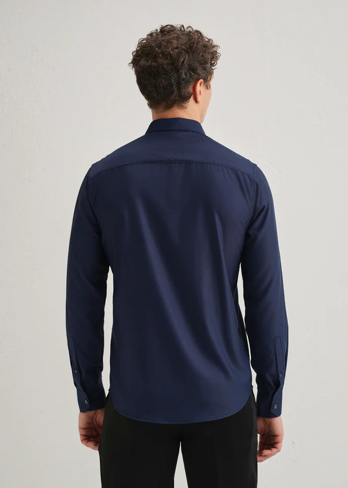 NAVY BLUE STITCHLESS PLACKET PREMIUM WRINKLE-FREE SHIRT