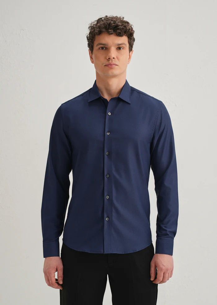 NAVY BLUE STITCHLESS PLACKET PREMIUM WRINKLE-FREE SHIRT