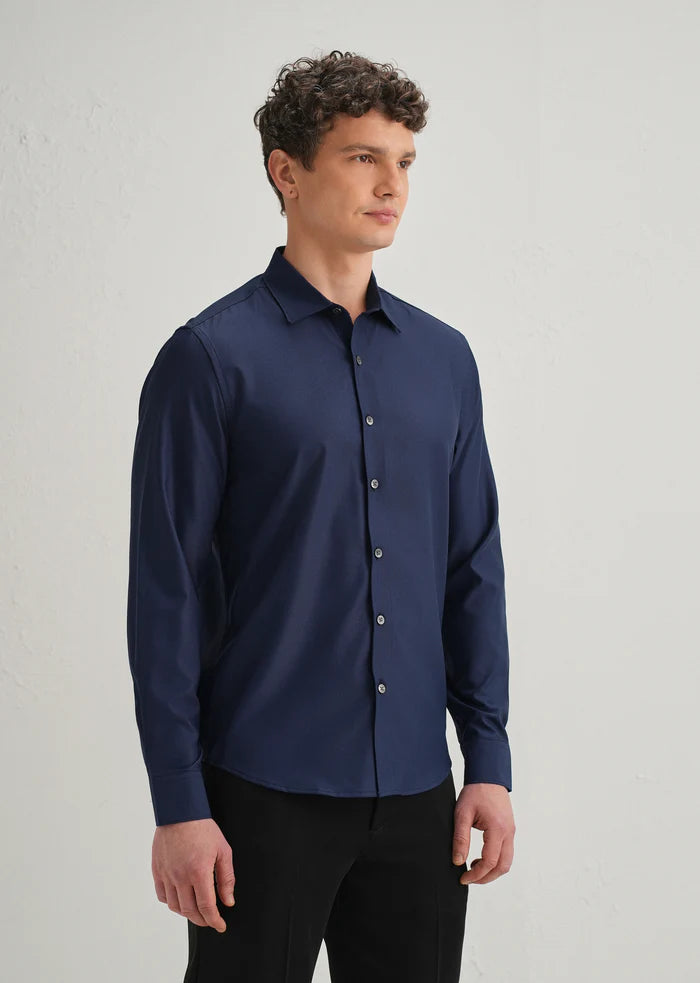NAVY BLUE STITCHLESS PLACKET PREMIUM WRINKLE-FREE SHIRT