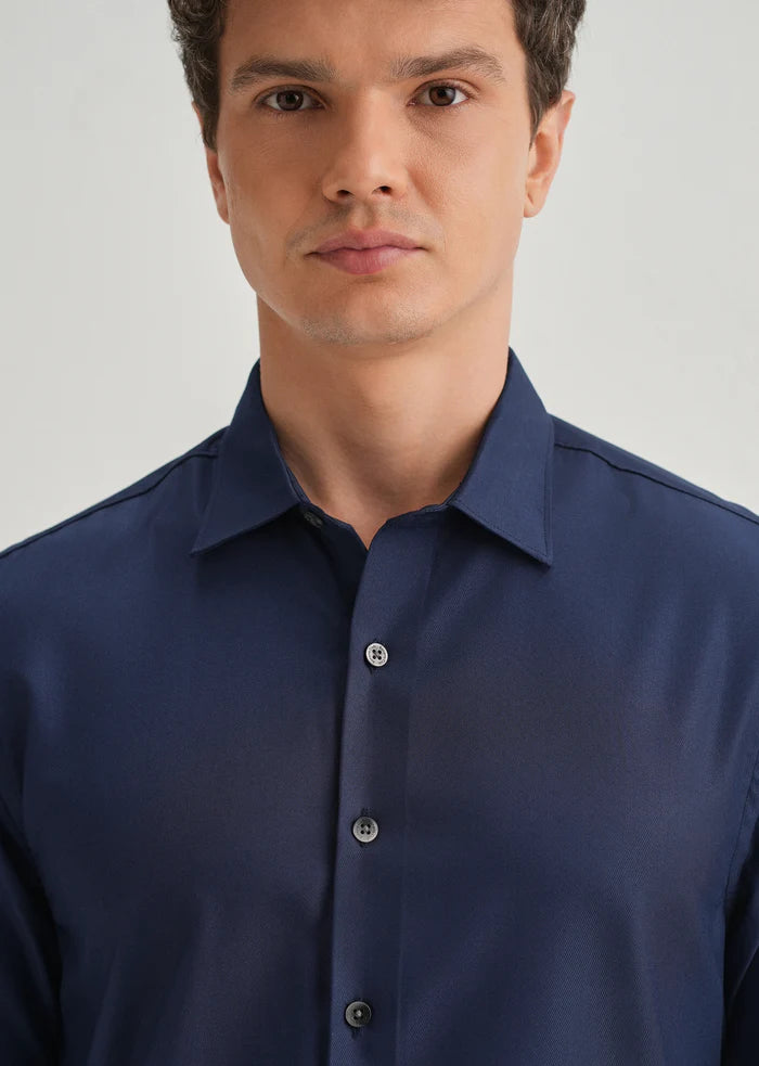 NAVY BLUE STITCHLESS PLACKET PREMIUM WRINKLE-FREE SHIRT