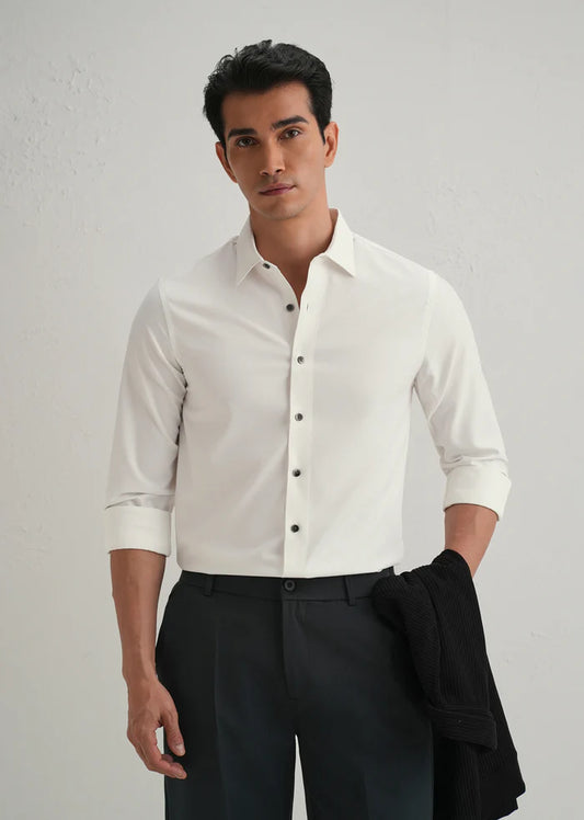 OFF-WHITE STITCHLESS PLACKET PREMIUM WRINKLE-FREE SHIRT