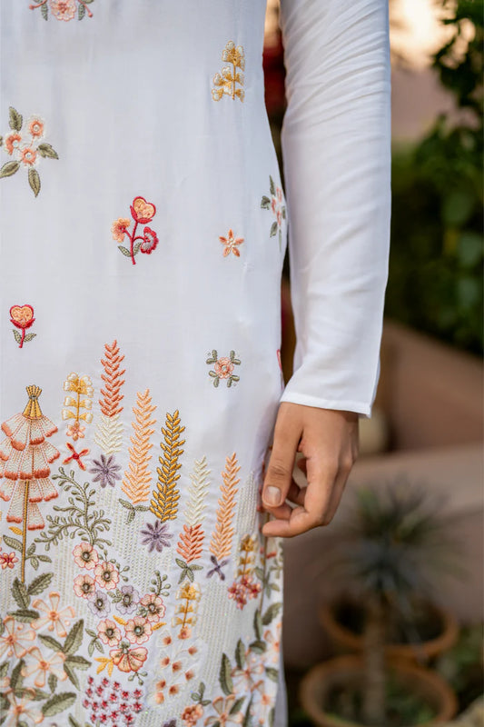 COTTON BLEND BOTANICAL THREAD AND SEQUIN WORK EMBROIDERY WITH SEQUENCE WEDDING AND FESTIVE KURTA