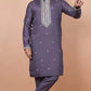 FLORAL EMBROIDERED THREAD WORK MANDARIN COLLAR KURTA WITH TROUSERS