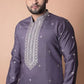 FLORAL EMBROIDERED THREAD WORK MANDARIN COLLAR KURTA WITH TROUSERS