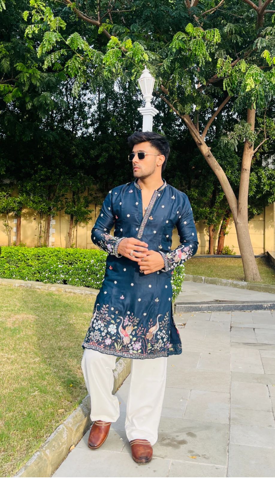 MEN'S BLUE KENZO BEAD WORK EMBROIDERED KURTA SET