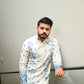 BLUE OMBRE PRINTED AND MIRROR WORK KURTA SET