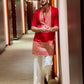 RED EMBROIDERED KURTA PANT SET