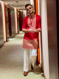 RED EMBROIDERED KURTA PANT SET