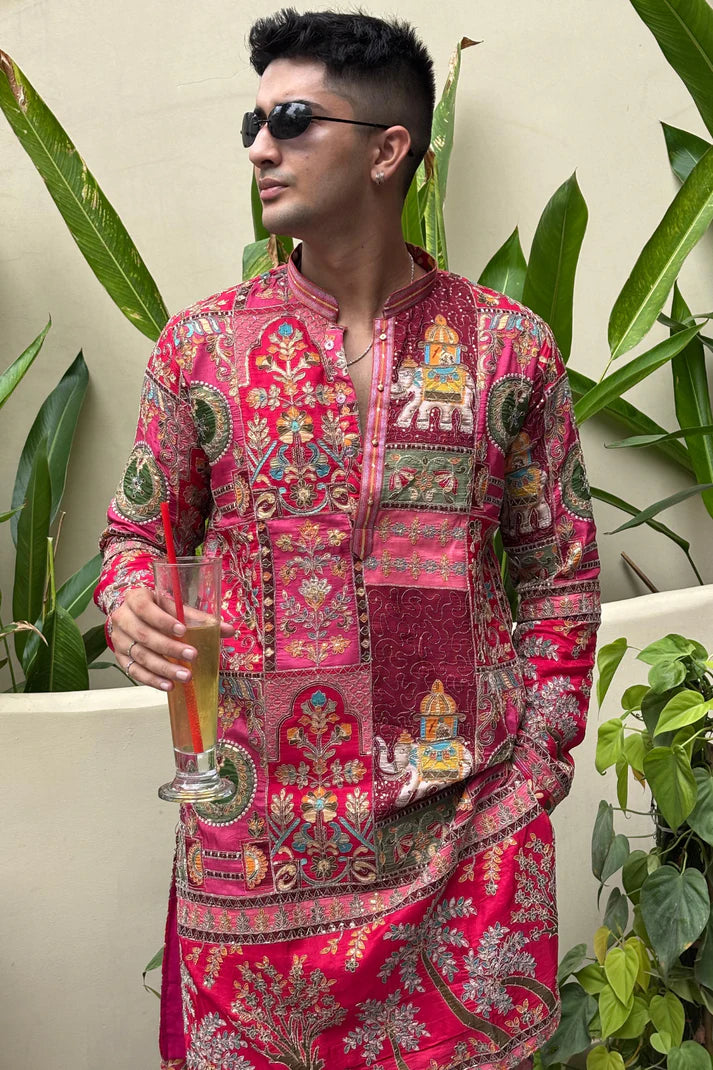 ROYAL PINK  KURTA SET FOR MEN | WEDDING & FESTIVE WEAR